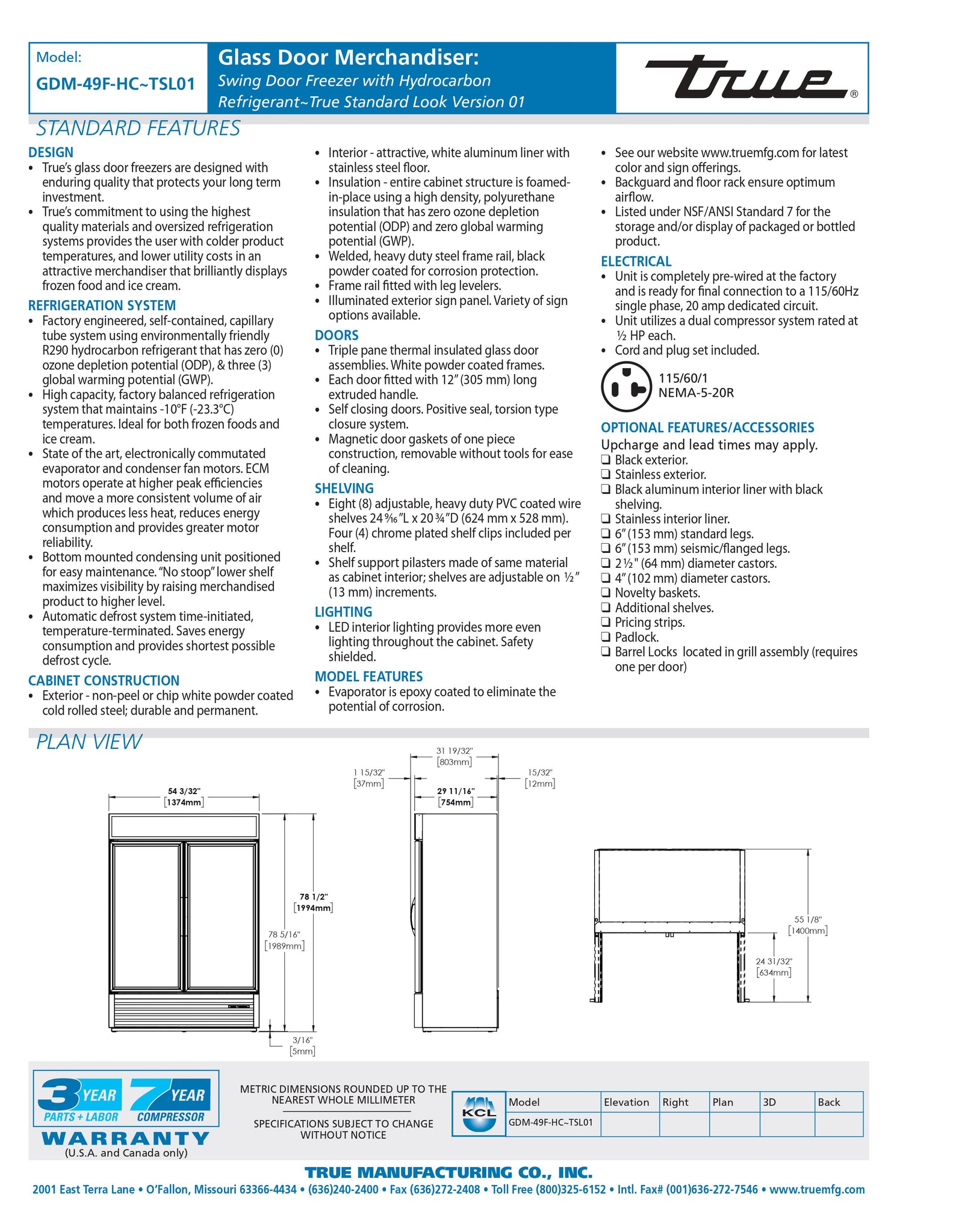 True GDM-49F-HC~TSL01 54" Two Section Glass Door Merchandiser Freezer