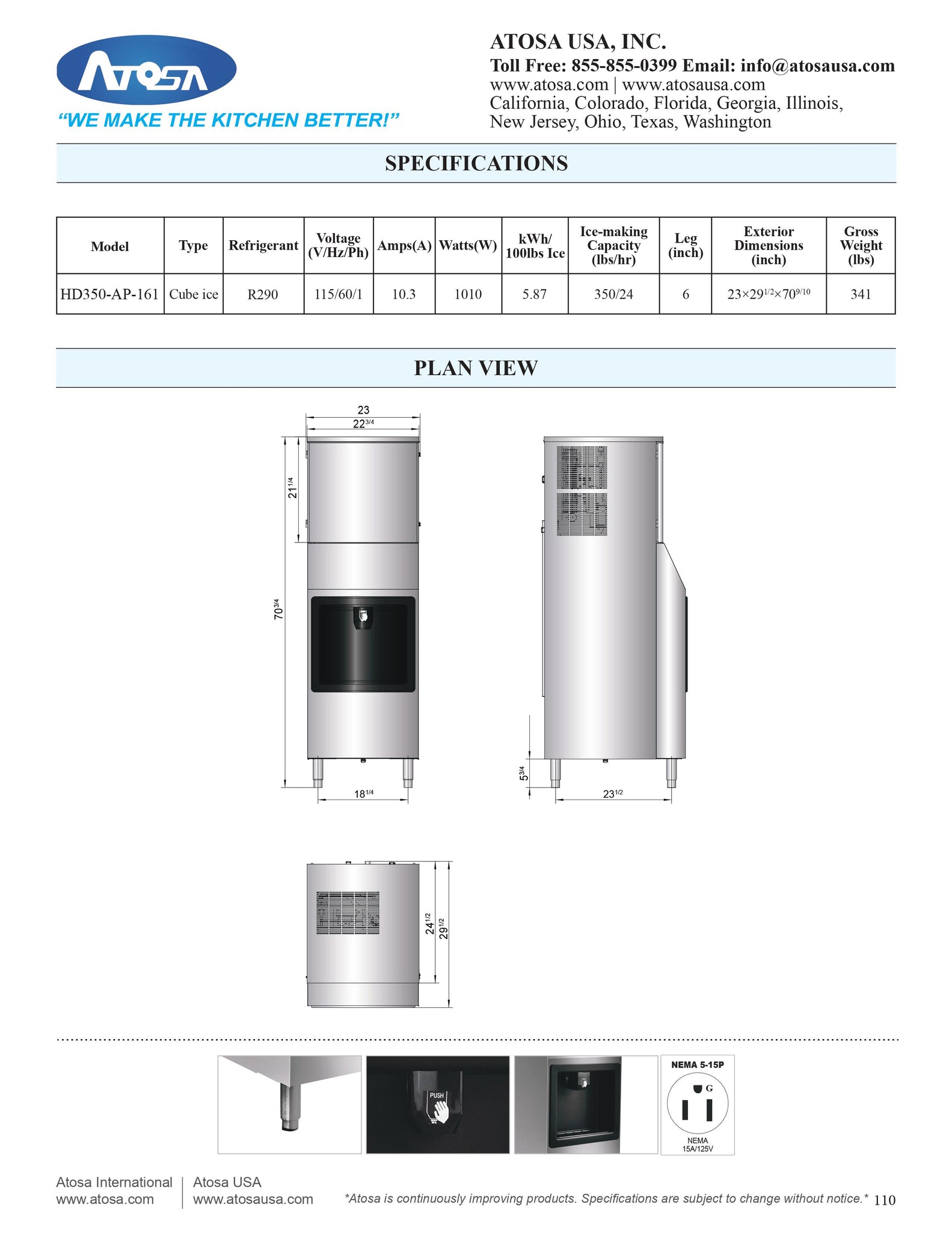 Atosa HD350-AP-161 23" Full Dice Hotel Ice Cube Dispenser - 160 lb. Capacity