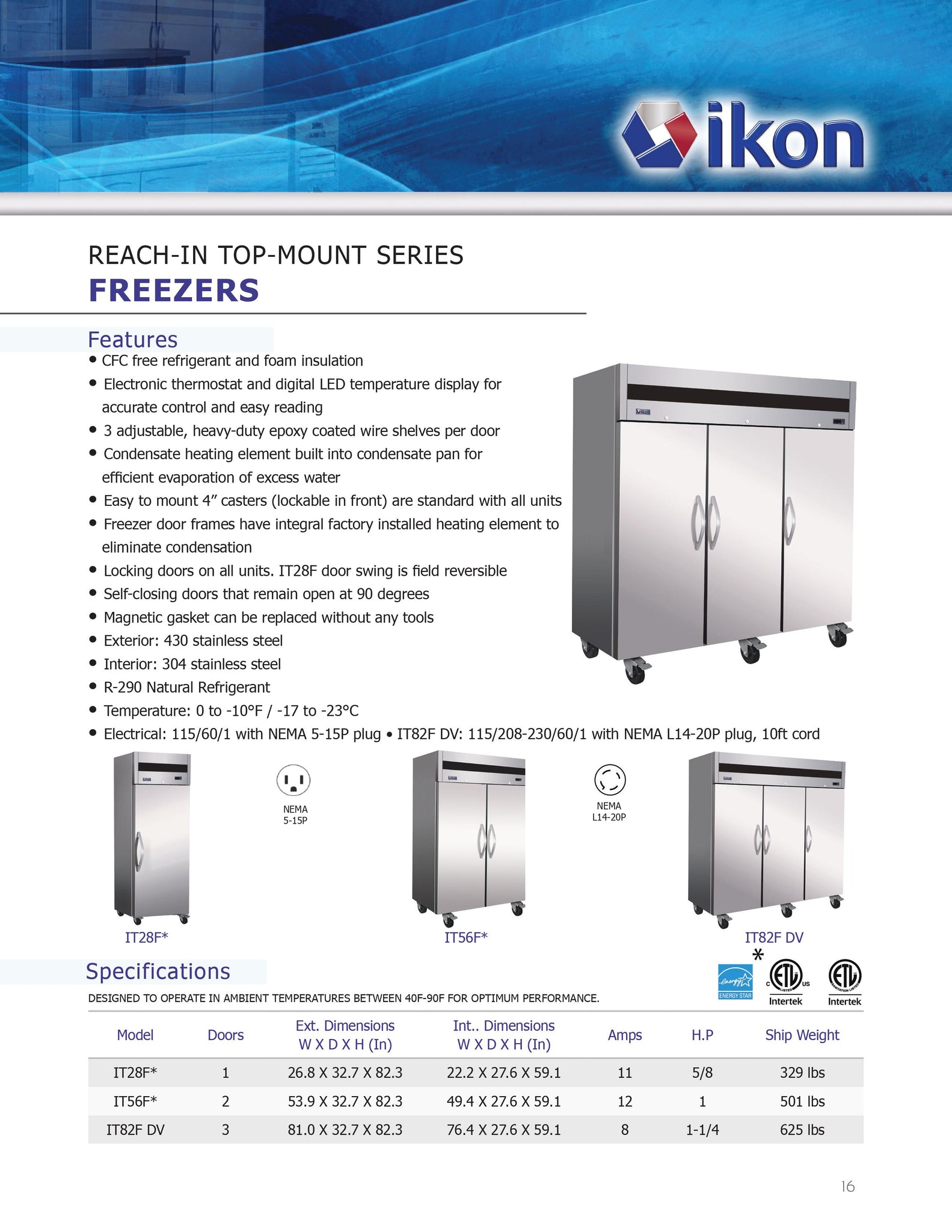 Ikon IT28F 27" One Section Solid Door Reach-In Freezer