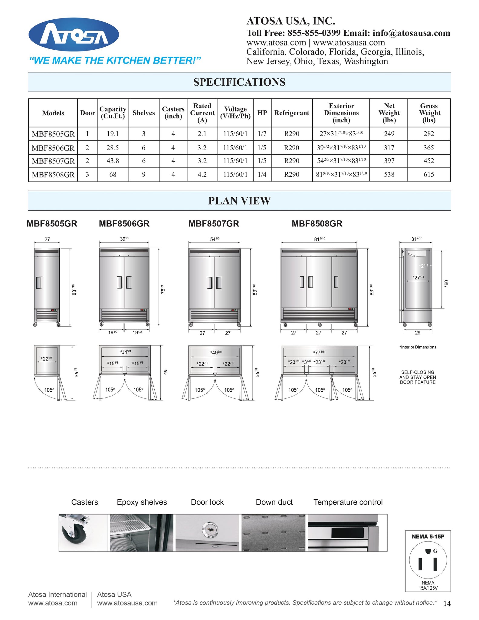 Atosa MBF8507GR 54" Two Section Solid Door Reach-In Refrigerator