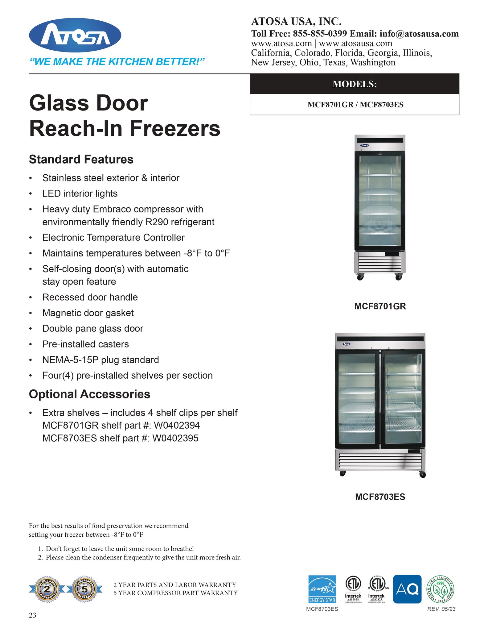 Atosa MCF8703ES 54" Two Section Glass Door Merchandiser Freezer