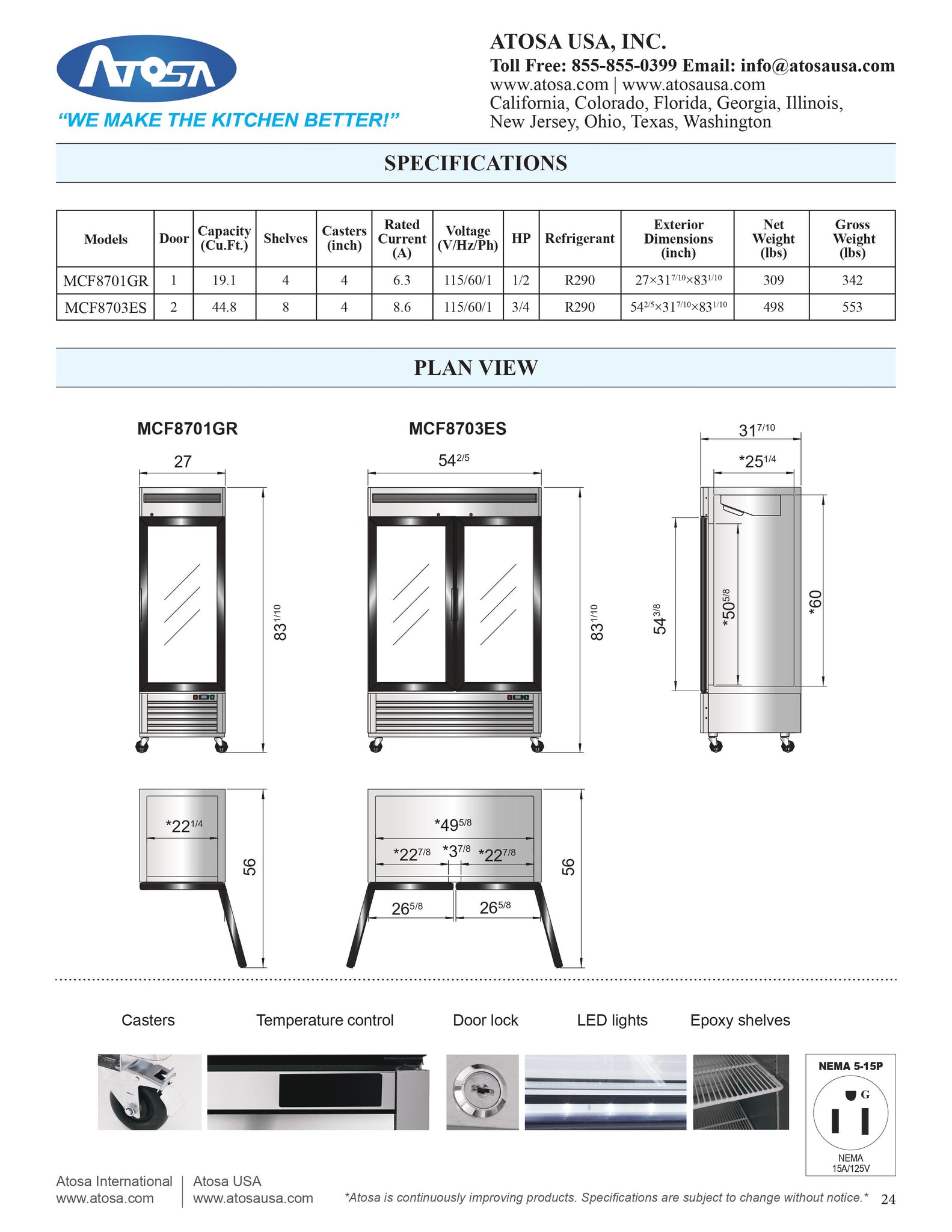 Atosa MCF8703ES 54" Two Section Glass Door Merchandiser Freezer