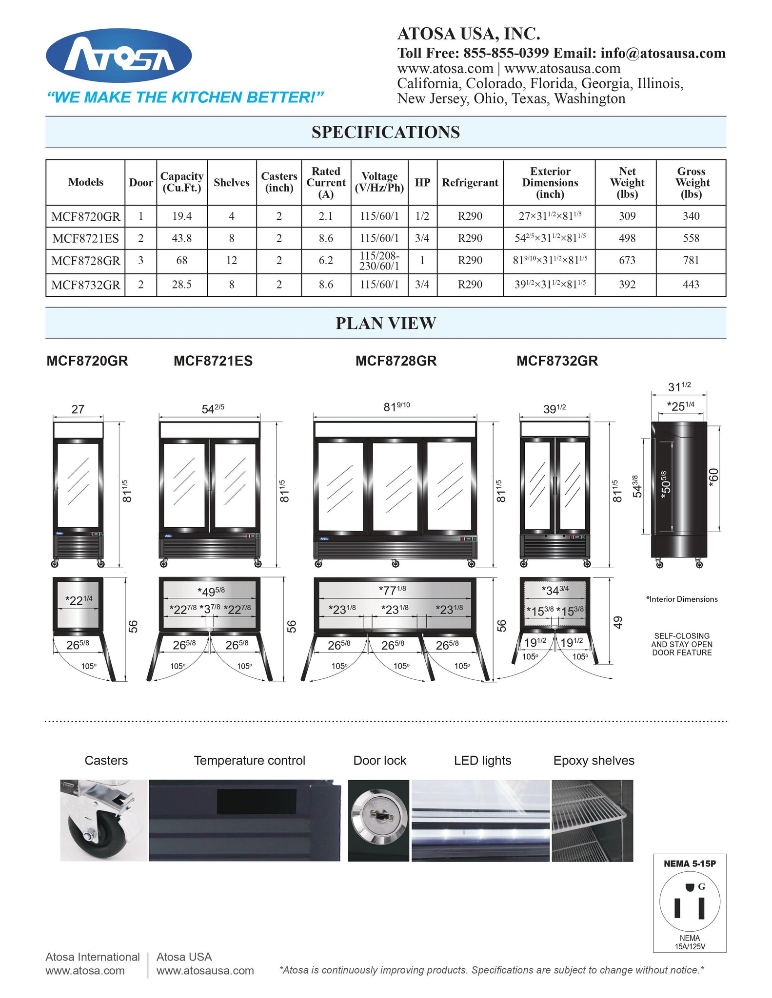 Atosa MCF8720GR 27" One Section Glass Door Merchandiser Freezer