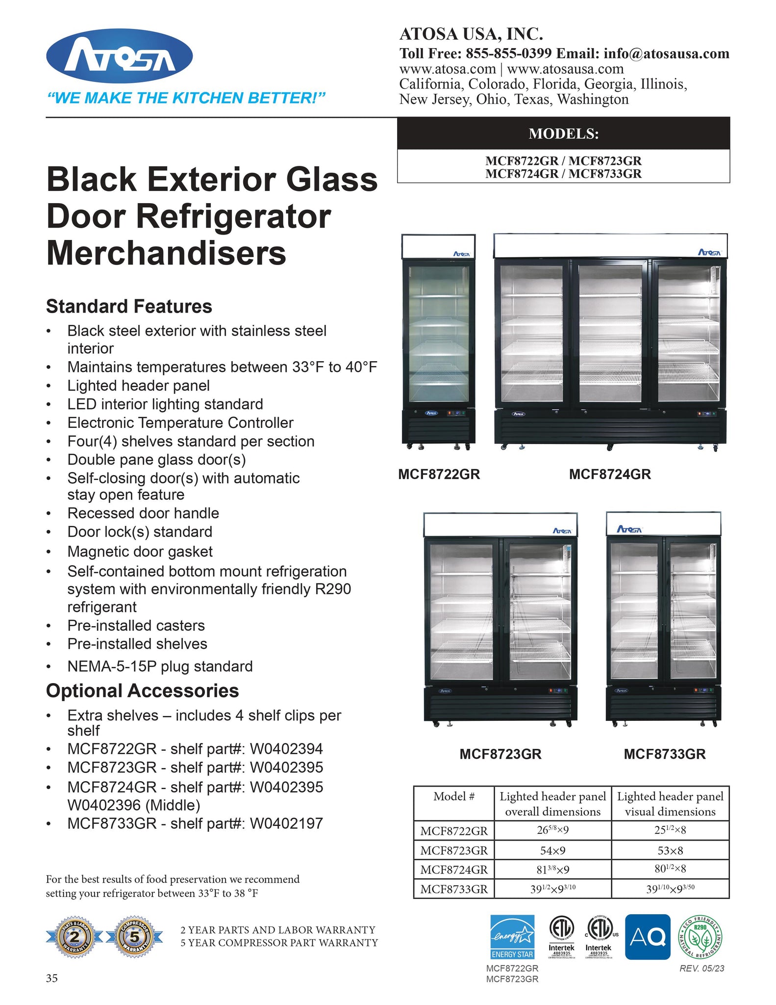 Atosa MCF8723GR 54" Two Section Glass Door Merchandiser Refrigerator