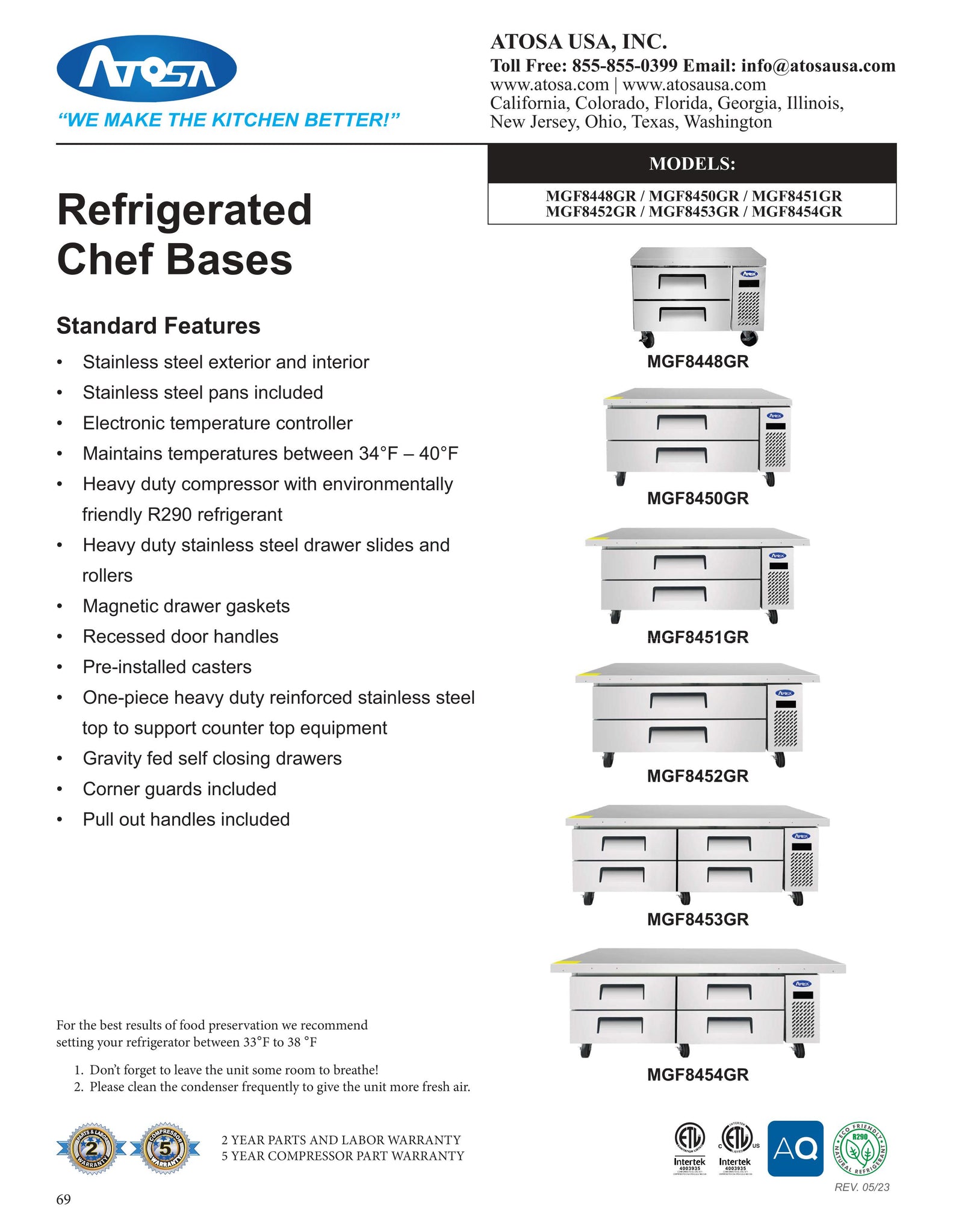 Atosa MGF8452GR 60" Two Drawer Mega Top Refrigerated Chef Base