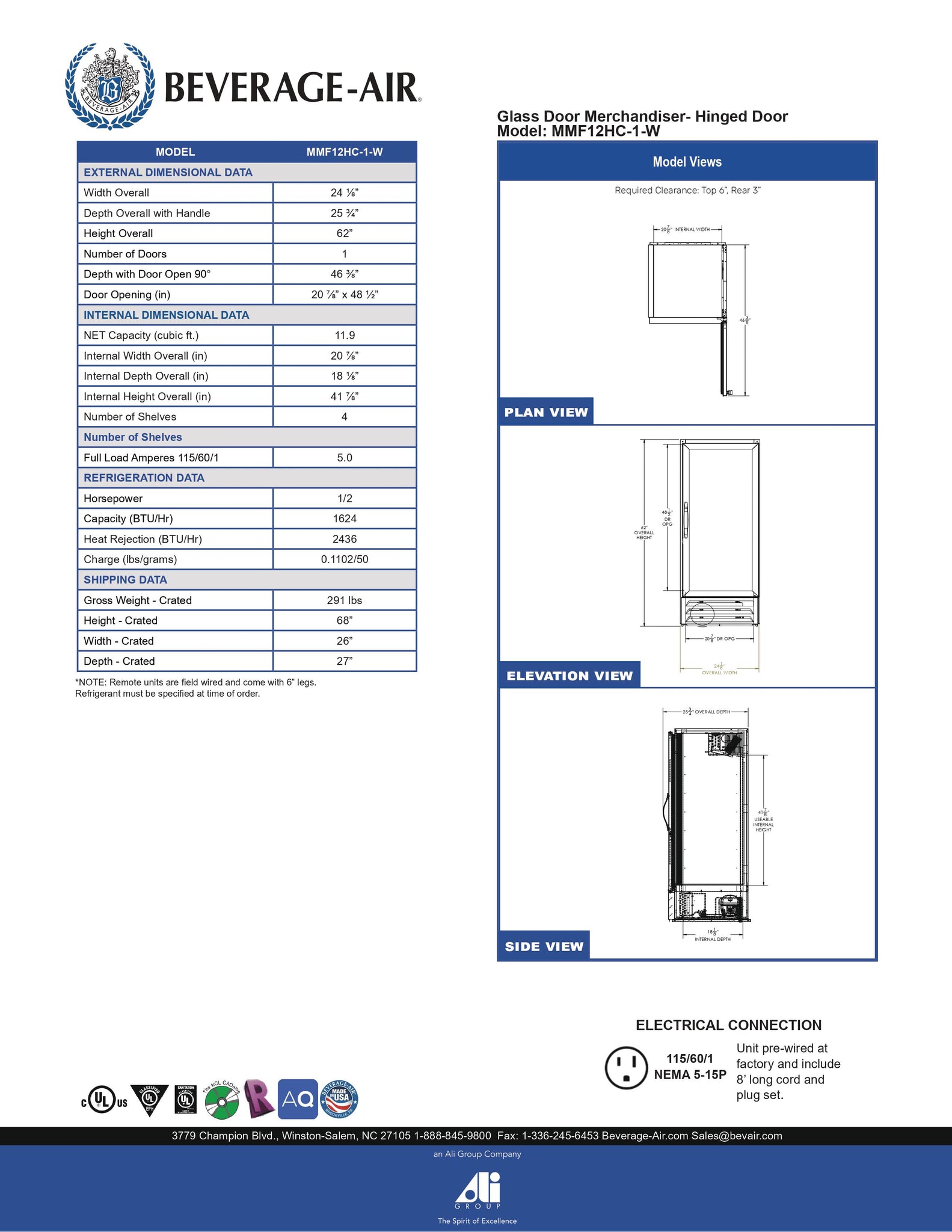 Beverage-Air MMF12HC-1-W 24" MarketMax Series One Section Glass Door Merchandiser Freezer in White