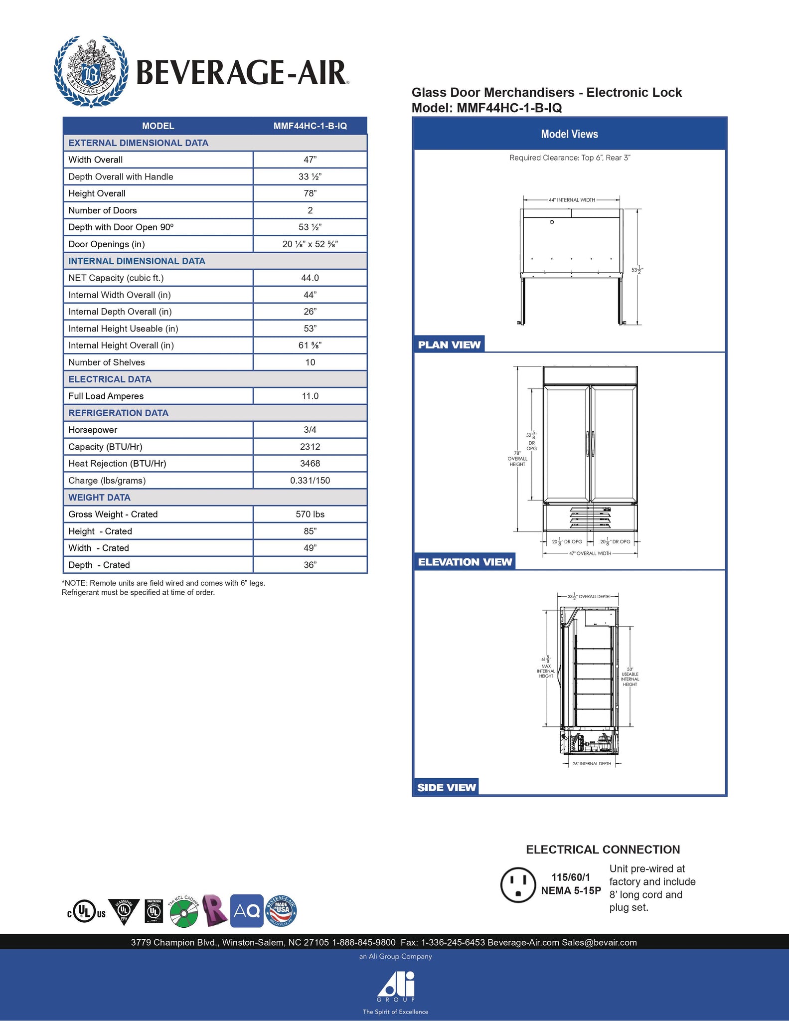 Beverage-Air MMF44HC-1-B-IQ 47" MarketMax IQ Series Two Section Glass Door Merchandiser Freezer