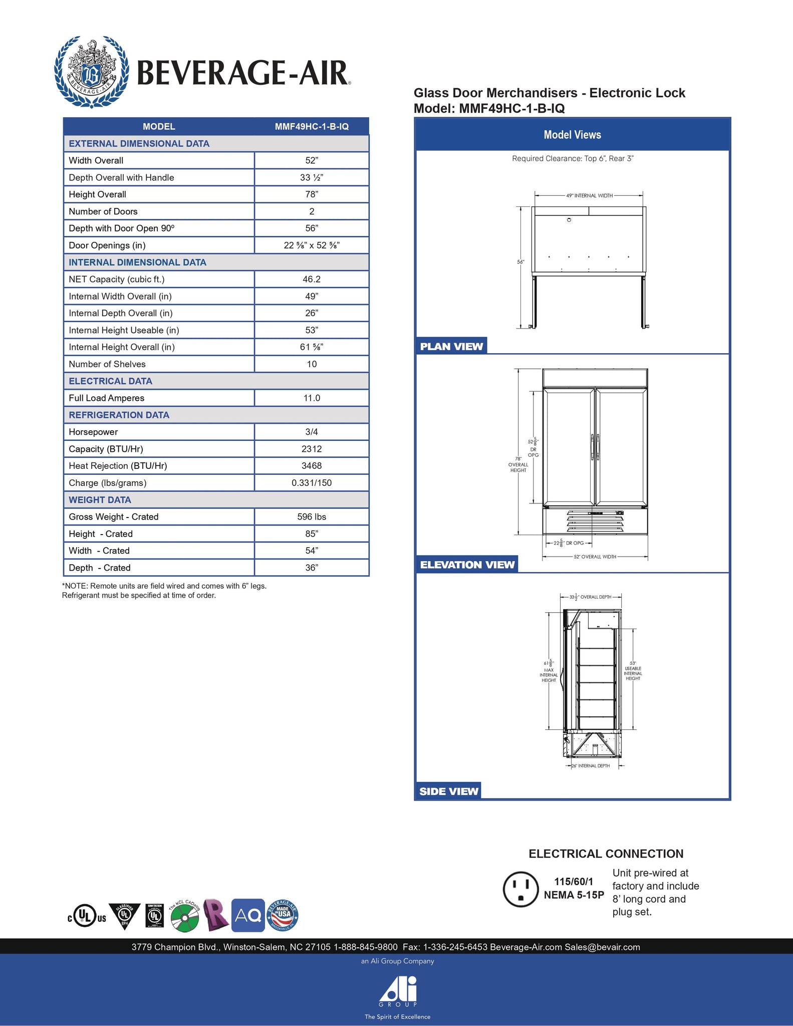 Beverage-Air MMF49HC-1-B-IQ 52" MarketMax IQ Series Two Section Glass Door Merchandiser Freezer