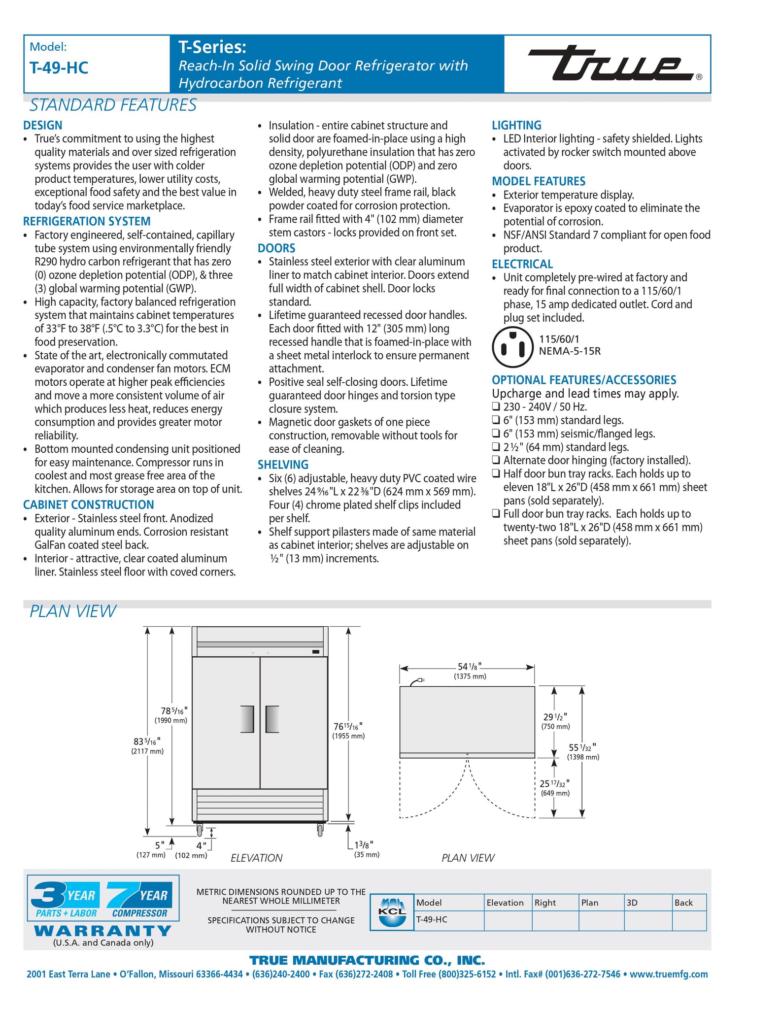 True T-49-HC 54" Two Section Solid Door Reach-In Refrigerator