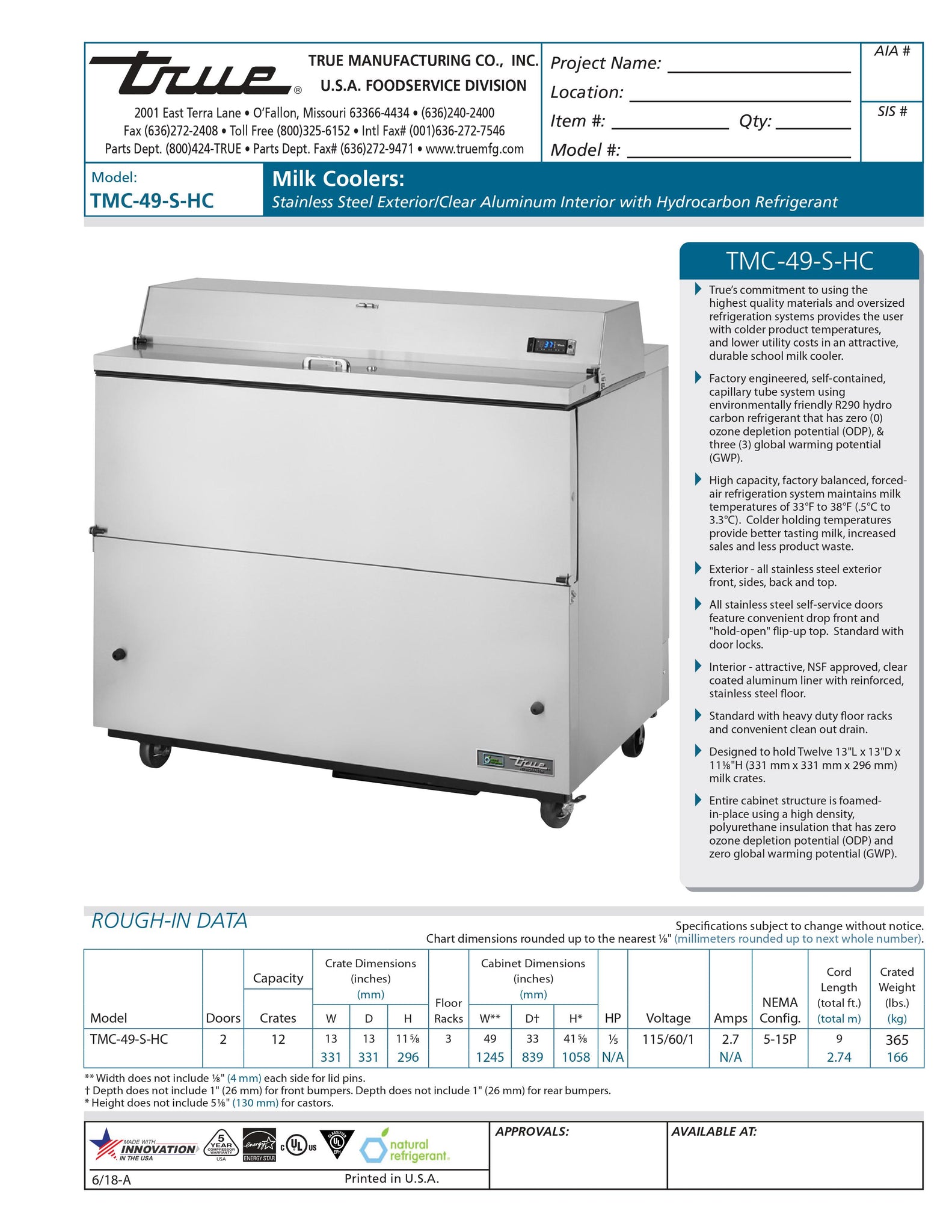 True TMC-49-S-HC 49" Stainless Steel 1-Sided Milk Cooler