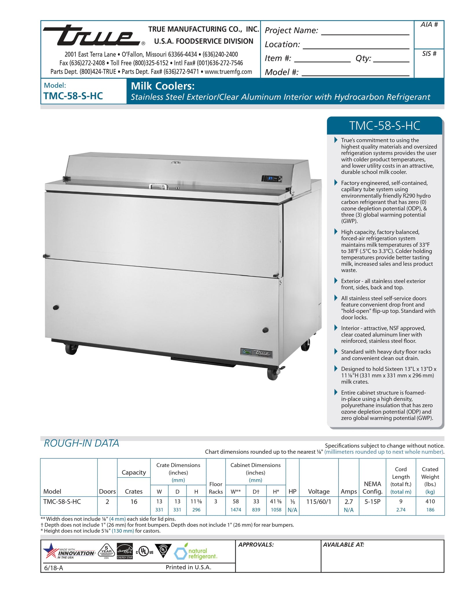 True TMC-58-S-HC 58" Stainless Steel 1-Sided Milk Cooler