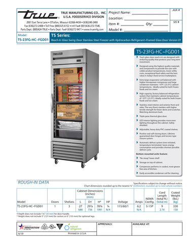 True TS-23FG-HC~FGD01 27" One Section Glass Door Reach-In Freezer - Framed Glass Door Version 01