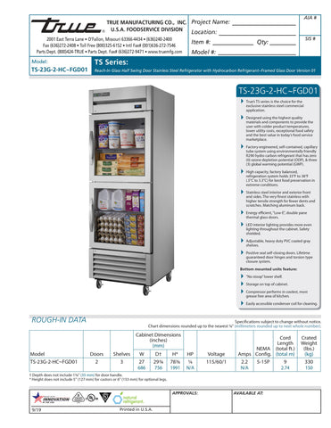 True TS-23G-2-HC~FGD01 27" One Section Glass Half Door Reach-In Freezer - Framed Glass Door Version 01