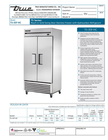 True TS-35F-HC 40" Two Section Solid Door Reach-In Freezer