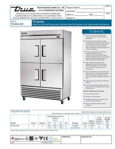 True TS-49-4-HC 54" Two Section Solid Half Door Reach-In Refrigerator