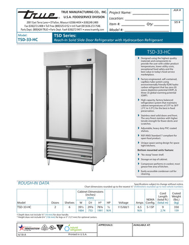 True TSD-33-HC 40" Two Section Solid Door Reach-In Refrigerator