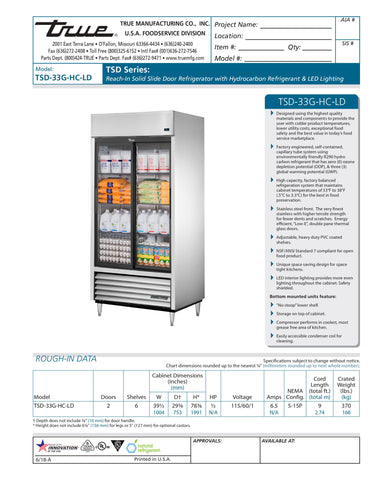 True TSD-33G-HC-LD 40" Two Section Glass Door Reach-In Refrigerator