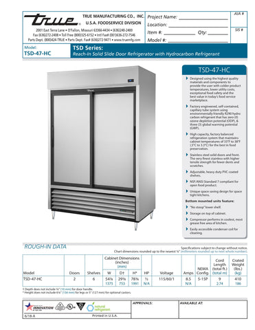 True TSD-47-HC 54" Two Section Solid Door Reach-In Refrigerator