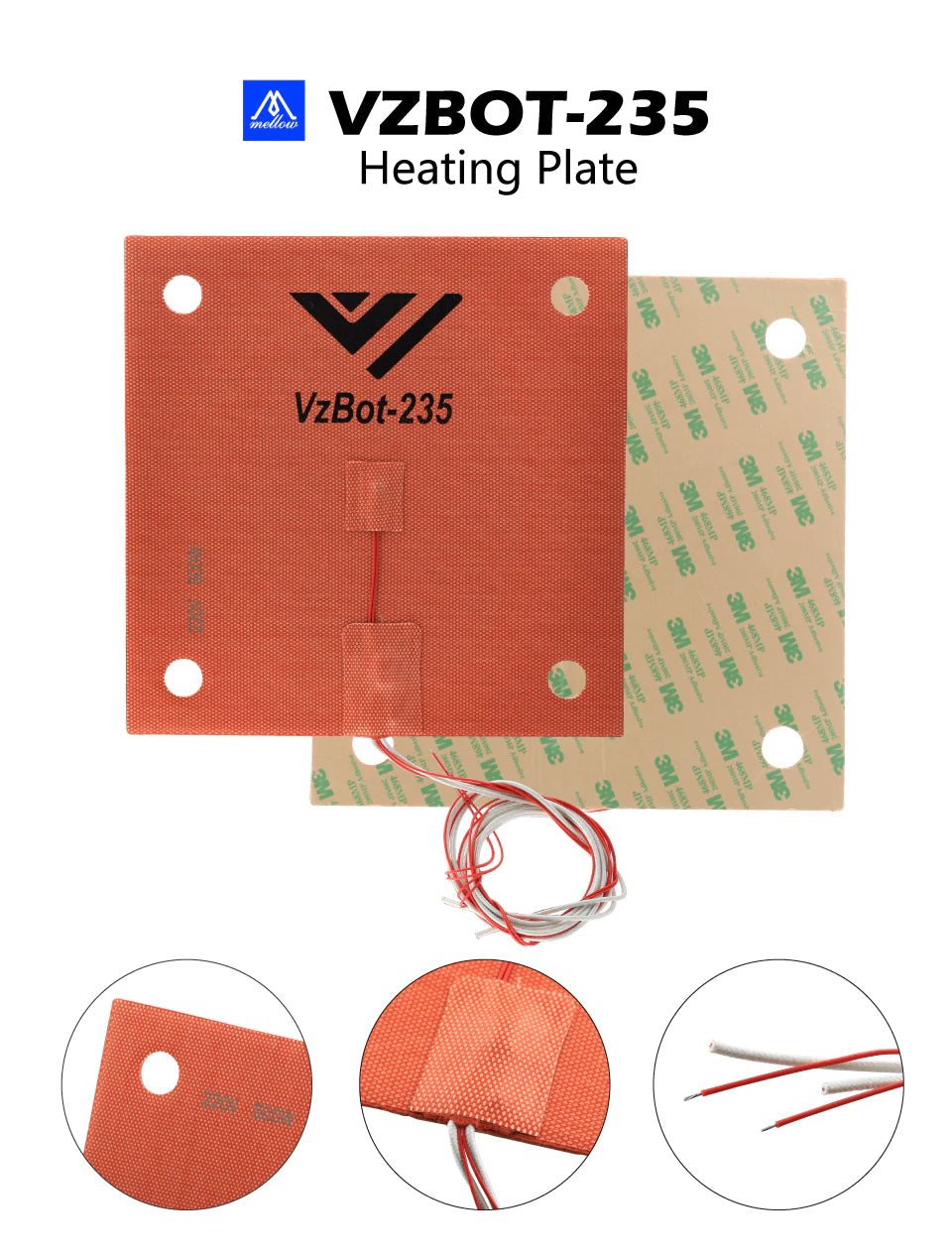Mellow Flexible 220x220mm Silicone Heater 150C Safeguard 110V VzBot 235 3D Printer