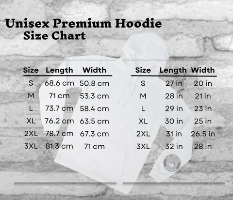 Unisex Premium Hoodie Size Chart