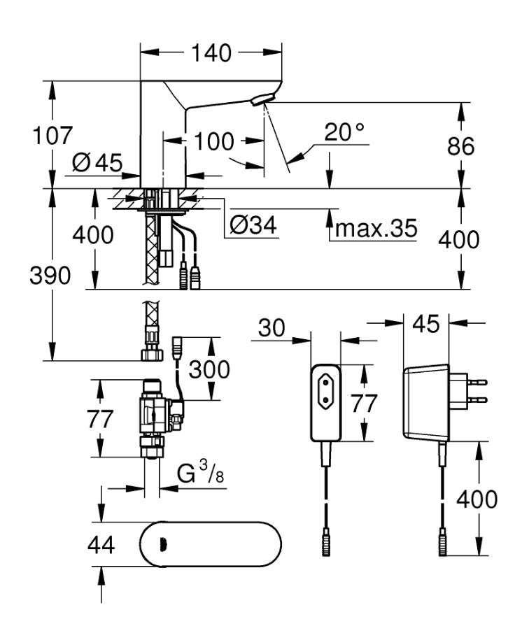 Змішувач для умивальника GROHE Euroeco Cosmopolitan E 36269000