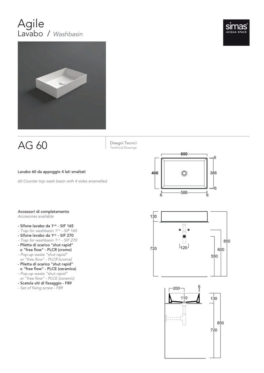 Умивальник SIMAS AGILE AG60