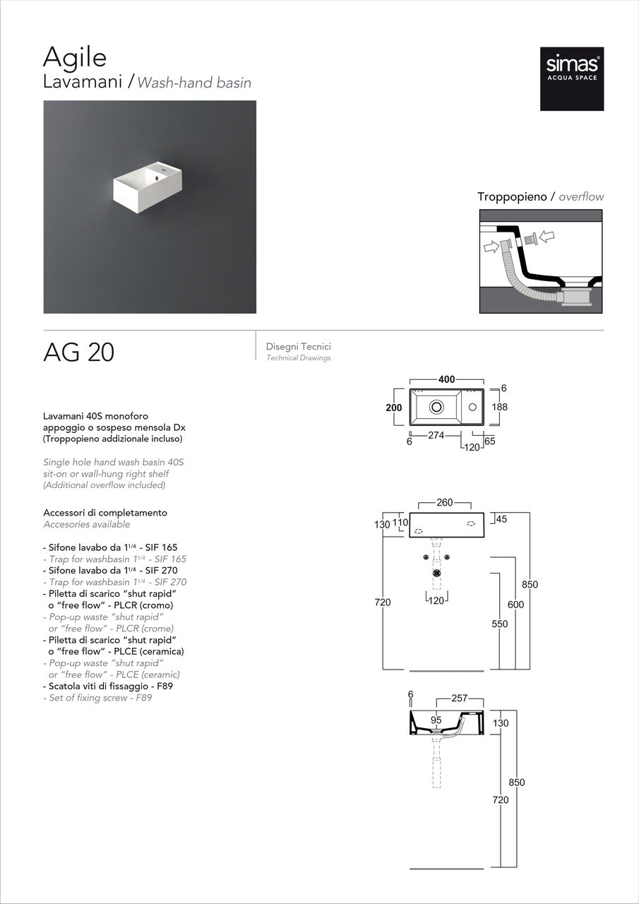 Умивальник SIMAS AGILE AG20NM