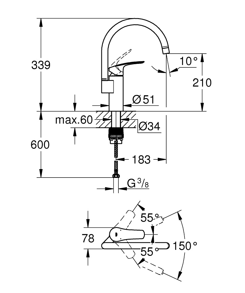 Змішувач для кухні GROHE Eurosmart New 33202003