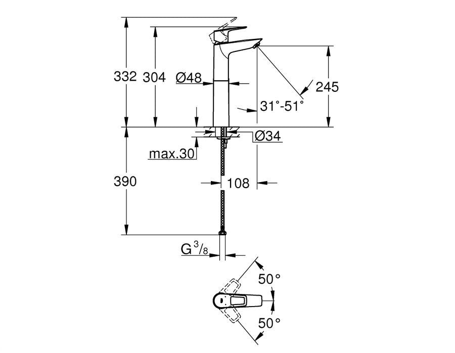 Змішувач для умивальника GROHE BauLoop New 23764001