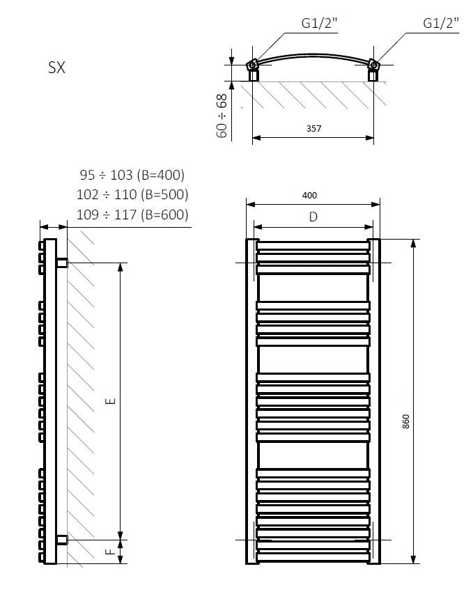 Рушникосушка водяна Terma Dexter WGDEX086040KCROSX