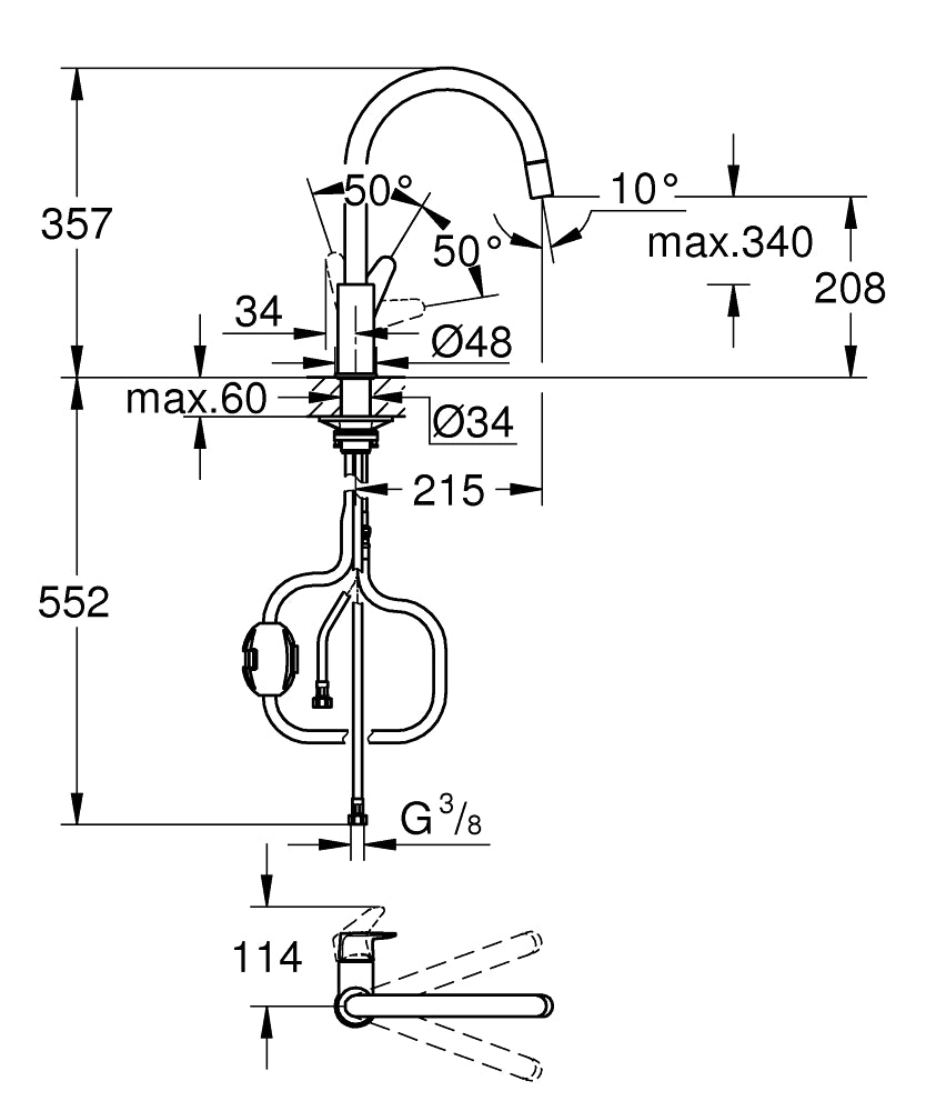 Змішувач для кухні GROHE BauCurve 30547000