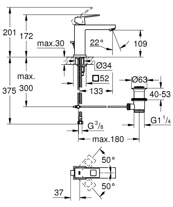 Змішувач для умивальника GROHE Eurocube 23445000