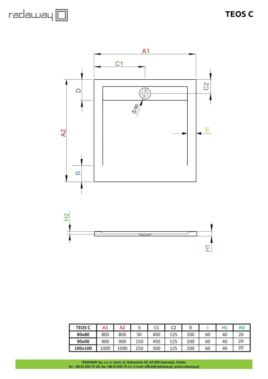 Душовий піддон RADAWAY Teos HTC8080-04