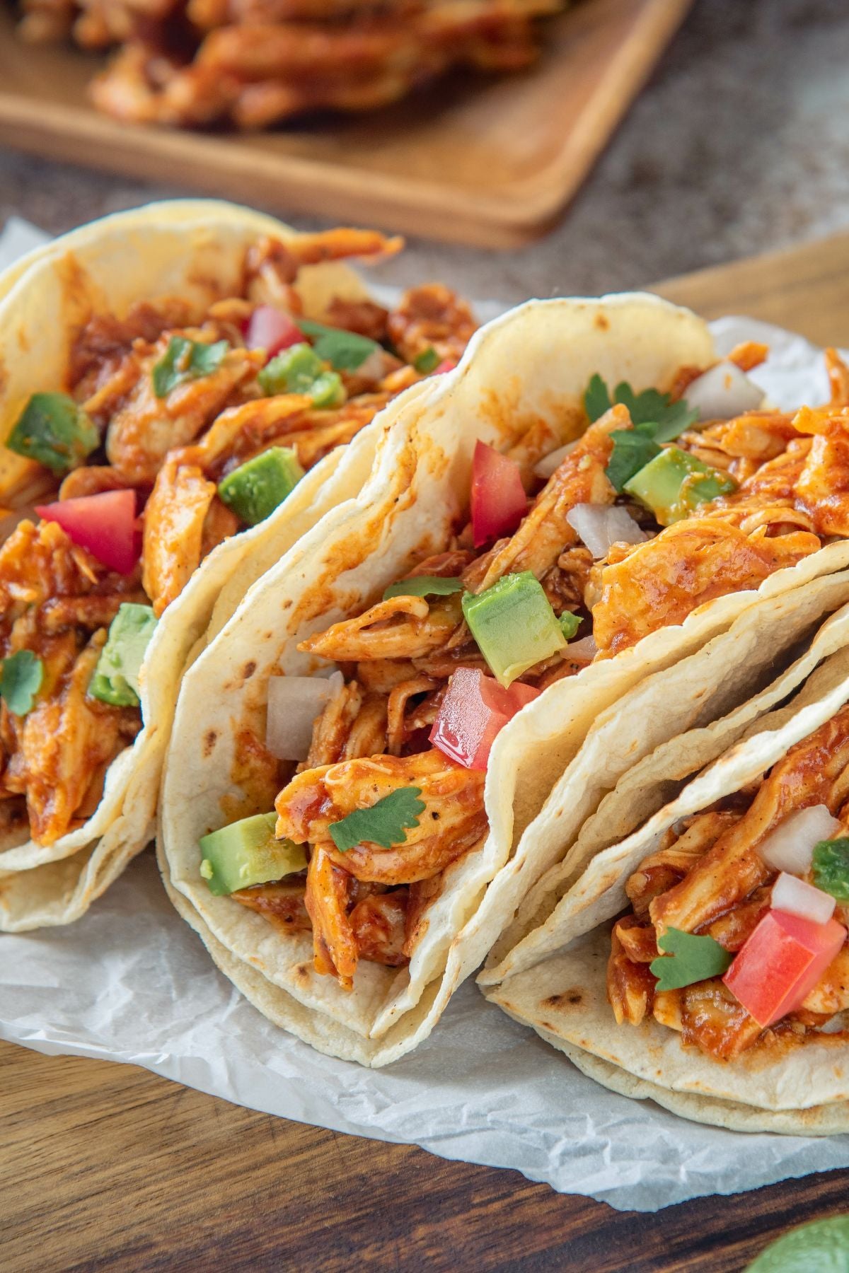 3 bbq pulled chicken tacos