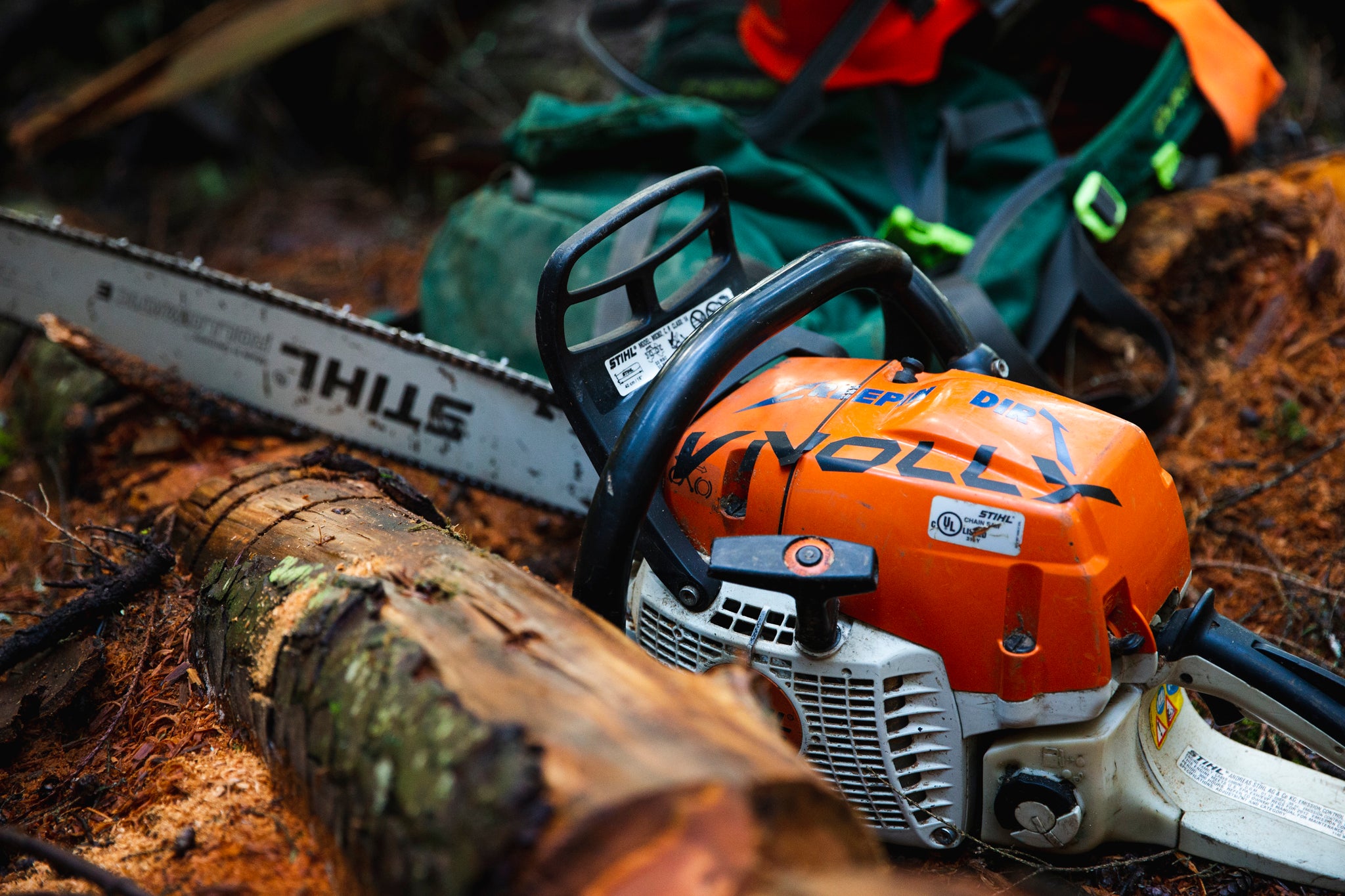 Chainsaw with a Knolly logo sticker