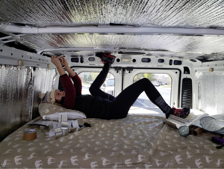 The inside of Shayli's van