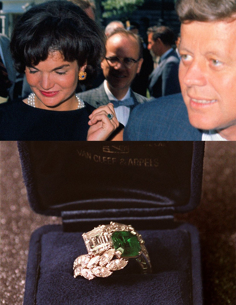 ケネディ夫妻の婚約指輪。ダイヤモンドとサファイアのトワエモワ。