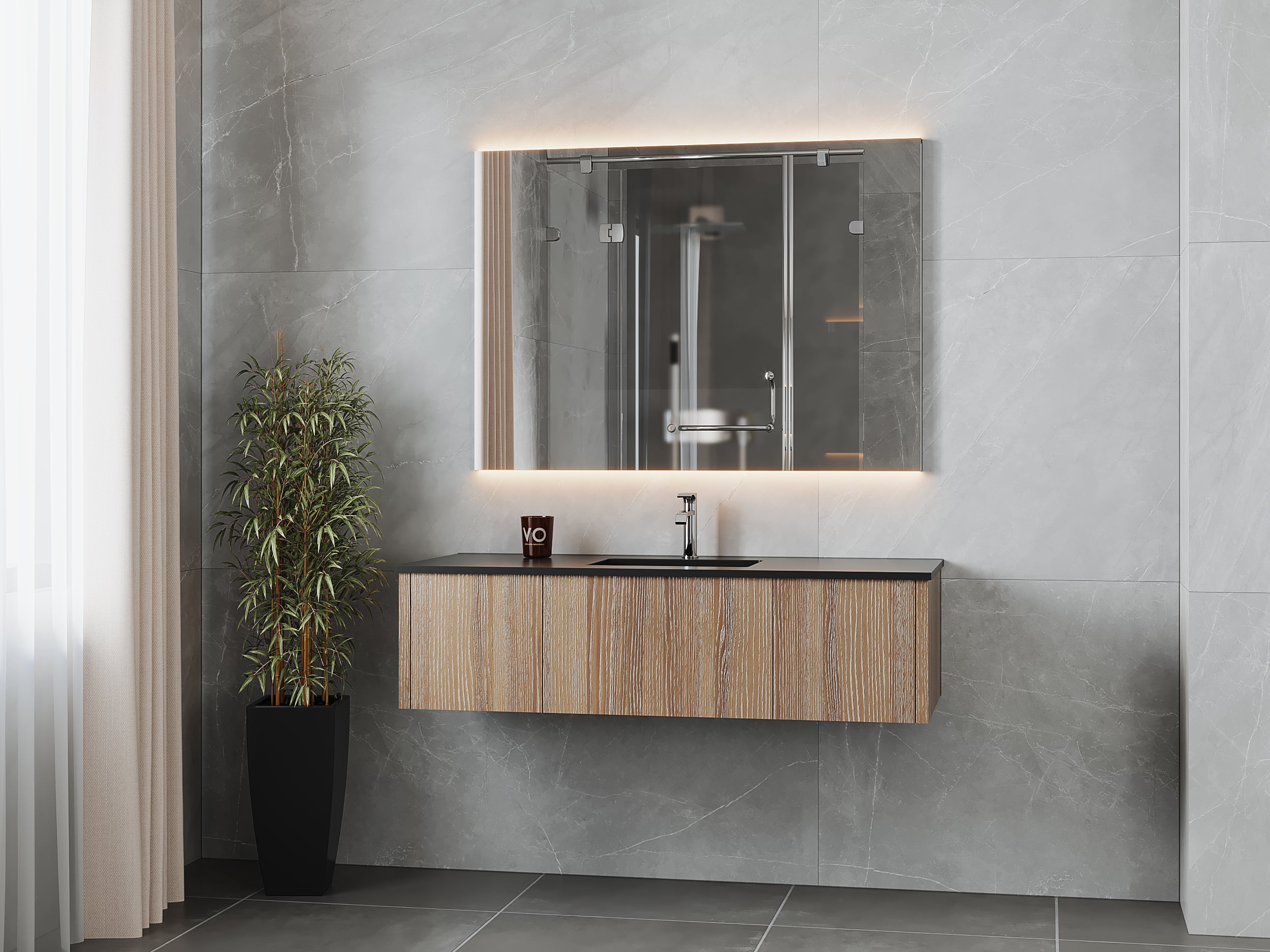 Legno 54" Weathered Grey Bathroom Vanity with Matte Black VIVA Stone Solid Surface Countertop