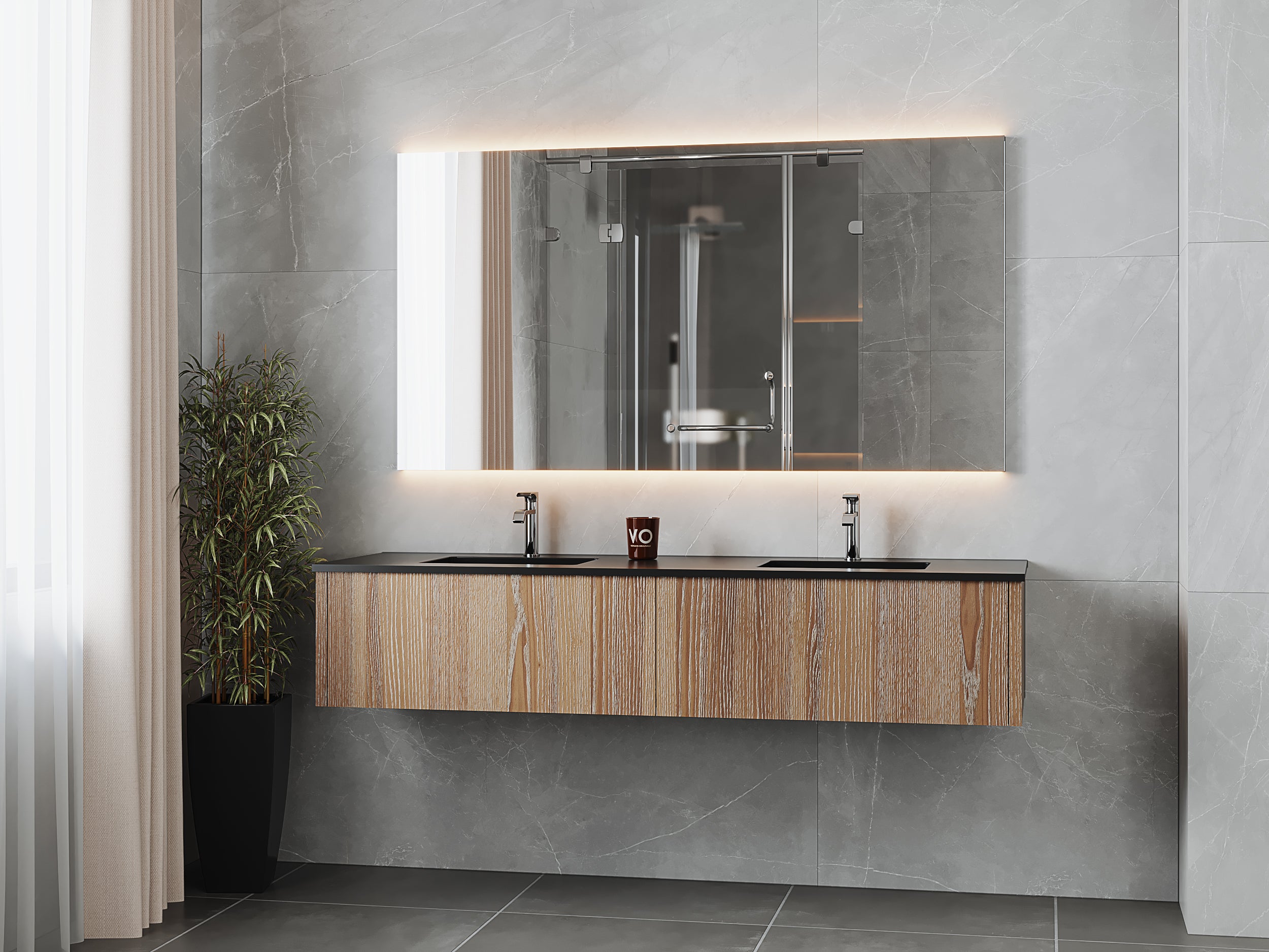 Legno 72" Weathered Grey Double Sink Bathroom Vanity with Matte Black VIVA Stone Solid Surface Countertop