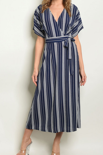 navy white striped dress