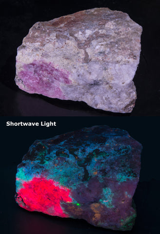 tugtupite, chkalovite, beryllite under shortwave uv light