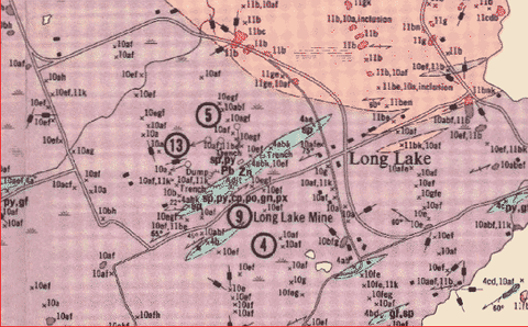 a geology map of long lake zinc mine