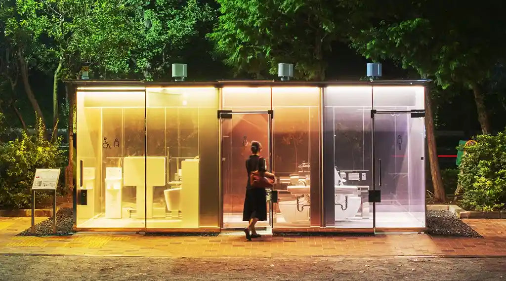 There are public toilets in Tokyo whose glass walls become opaque when the door is locked.