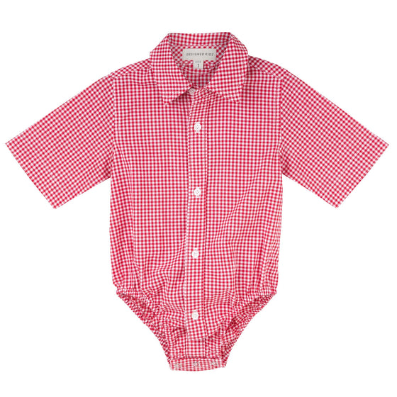 Designer Kidz Jackson Gingham Short Sleeve Romper Red