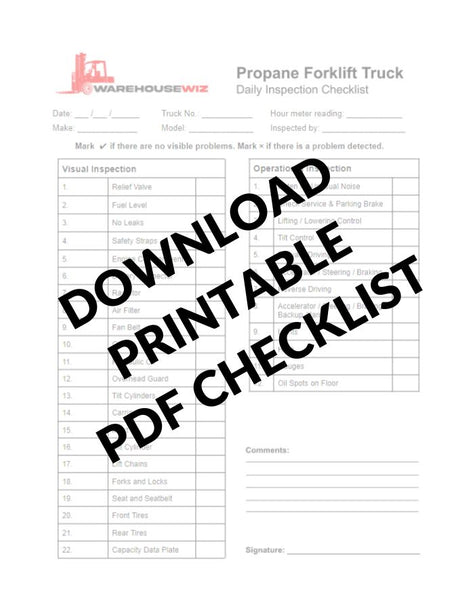 Printable PDF checklist for propane forklift