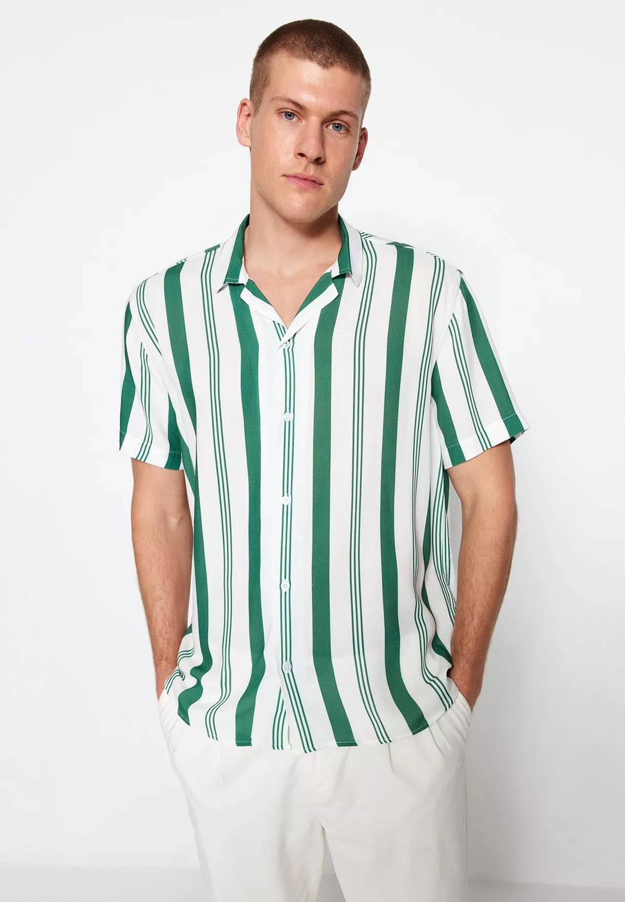 Green Men Printed Half Sleeve Stripe Shirt – Befikray.com