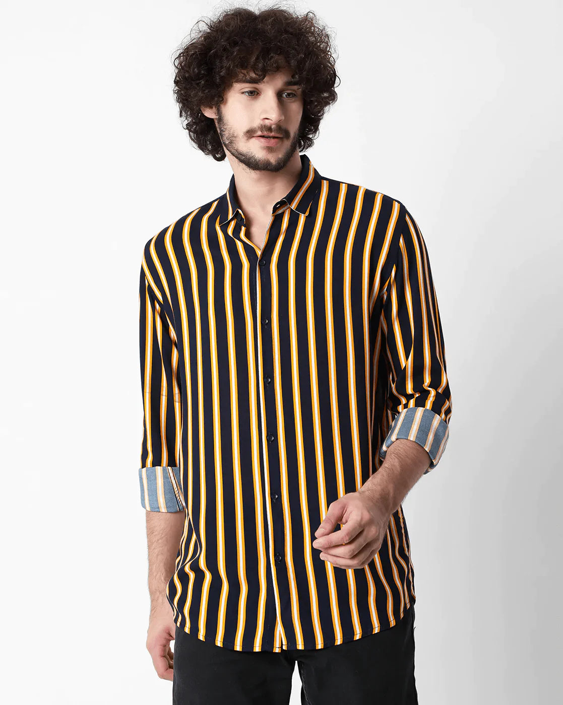 Yellow Line Men Printed Full Sleeve Stripe Shirt – Befikray.com