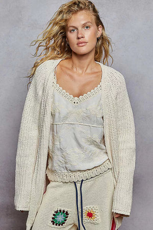 Open Front Bohemian Knit Cardigan with Front Pocket - OliverandJade