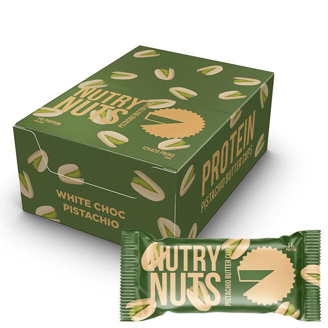 Låda Nutry Nuts Protein Peanut Butter Cups 12x42 g - White Chocolate Pistachio