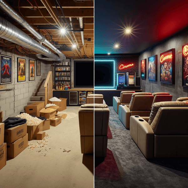 Before and after theater basement remodeling